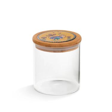Pote em Vidro e Tampa em Bambu e Cer�mica Egan Cocoric� Amarelo 650ml 10x12cm