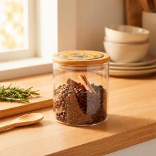Pote em Vidro e Tampa em Bambu e Cer�mica Egan Cocoric� Amarelo 650ml 10x12cm