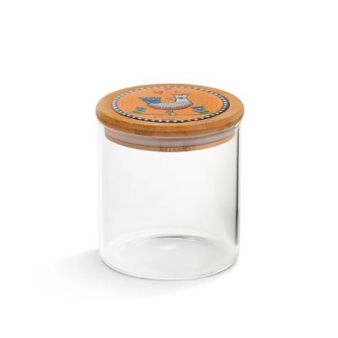 Pote em Vidro e Tampa em Bambu e Cer�mica Egan Cocoric� Laranja 650ml 10x12cm