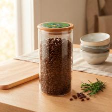 Pote em Vidro e Tampa em Bambu e Cer�mica Egan Cocoric� Verde 1L 10x17cm