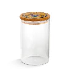 Pote em Vidro e Tampa em Bambu e Cer�mica Egan Cocoric� Amarelo 1L 10x17cm