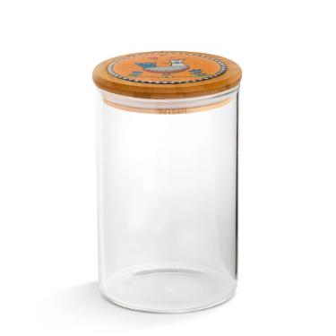 Pote em Vidro e Tampa em Bambu e Cer�mica Egan Cocoric� Laranja 1L 10x17cm