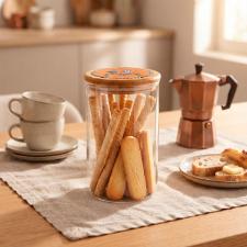 Pote em Vidro e Tampa em Bambu e Cer�mica Egan Cocoric� Laranja 1L 10x17cm