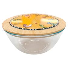 Saladeira em Vidro com Tampa em Bambu e Cer�mica Egan Cocoric� Amarela 2,5L 23x12cm