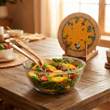 Saladeira em Vidro com Tampa em Bambu e Cer�mica Egan Cocoric� Amarela 2,5L 23x12cm
