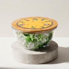 Saladeira em Vidro com Tampa em Bambu e Cer�mica Egan Cocoric� Amarela 2,5L 23x12cm