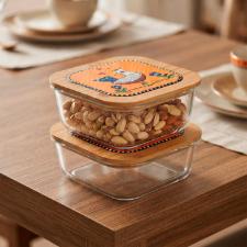 Pote em Vidro Quadrado com Tampa em Bambu e Cer�mica Egan Cocoric� Laranja 1,2L 18x7,5cm
