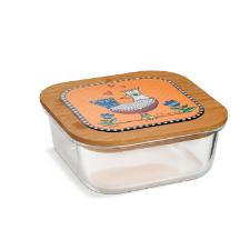 Pote em Vidro Quadrado com Tampa em Bambu e Cer�mica Egan Cocoric� Laranja 1,2L 18x7,5cm