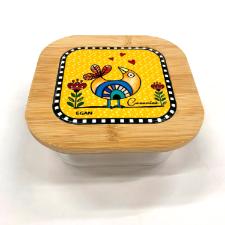 Pote em Vidro Quadrado Com Tampa Egan Cocoric� Amarelo 500ml 13x6,5cm