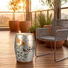 Banqueta Seat Garden em Cer�mica China Shopping Flower Bird 45x32cm: Requinte e Est�tica Oriental
