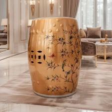 Banqueta Seat Garden em Cer�mica China Shopping Golden Floral 45x32cm: Requinte e Detalhes Dourados