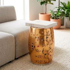 Banqueta Seat Garden em Cer�mica China Shopping Golden Floral 45x32cm: Requinte e Detalhes Dourados