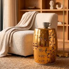 Banqueta Seat Garden em Cer�mica China Shopping Golden Floral 45x32cm: Requinte e Detalhes Dourados
