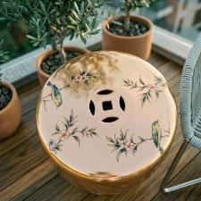 Banqueta Seat Garden em Cer�mica China Shopping Golden Floral 45x32cm: Requinte e Detalhes Dourados