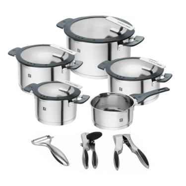 Jogo de Panelas Inox Zwilling Simplify 5 Pe�as + Kit Utens�lios: Inova��o na Cozinha