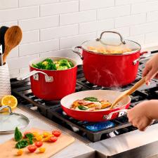 Jogo de Panelas KitchenAid 8 Pe�as Cer�mica Empire Red: Cor Ic�nica e Alta Performance