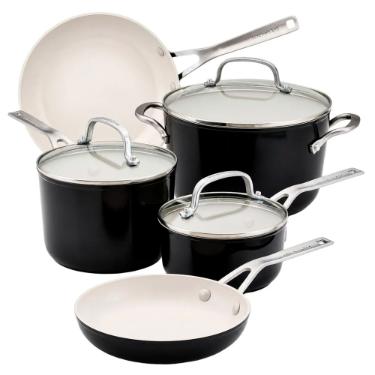 Jogo de Panelas KitchenAid 8 Pe�as Cer�mica Onyx Black: Alta Performance e Design Gourmet