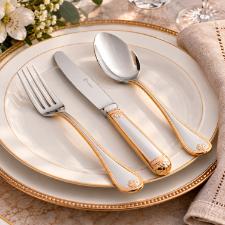 Faqueiro em A�o Inox St. James P�rola Gold 130 Pe�as: Luxo e Nobreza na Mesa