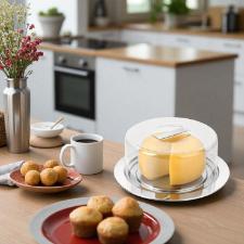 Prato para queijo em inox com c�pula de acr�lico Forma Vision 25cm: Sofistica��o e prote��o na mesa