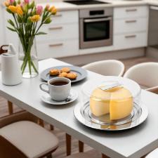 Prato para queijo em inox com c�pula de acr�lico Forma Vision 25cm: Sofistica��o e prote��o na mesa