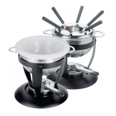 Fondue em inox e cer�mica Fracalanza Queijo, Carne ou Chocolate 11 pe�as preto: Requinte e Alta Gastronomia