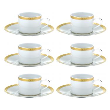 Jogo de x�caras ch� Christofle Malmaison 6 pe�as dourado