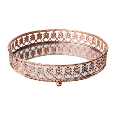 Bandeja redonda espelhada inox Adely Decor 17cm ros� SHW612.