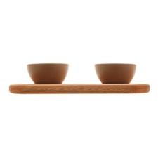 Petisqueira madeira com bowls Woodart Liptus 30x18cm cinza.
