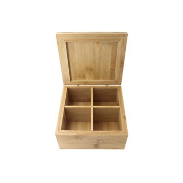 Caixa quadrada em bambu 4 divisorias Dynasty 7,8x16cm.