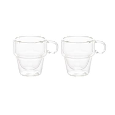Jogo de x�caras para caf� em vidro empilh�veis parede dupla Wolff 90ml 2 pe�as.
