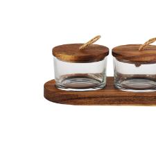 Jogo de 3 petisqueiras com tampa e suporte em madeira L'hermitage Wooden 120ml 4 pe�as.