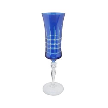 Ta�a para champanhe lapidada em cristal ecol�gico Bohemia Grace 190ml azul.