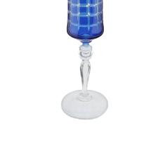 Ta�a para champanhe lapidada em cristal ecol�gico Bohemia Grace 190ml azul.