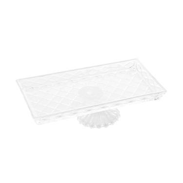 Travessa com p� em cristal Lyor Diamond 34,5cm incolor.