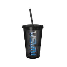 Copo parede dupla com canudo em pl�stico Nasa Space 500ml.