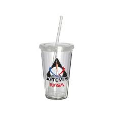 Copo parede dupla com canudo em pl�stico Nasa Artemis 500ml.