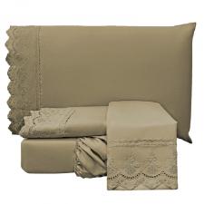 Jogo de Cama Casal Eurotextil Bordado Ingl�s 2,25mX2,50m Chocolate 4Pcs