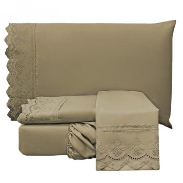 Jogo de Cama Casal Eurotextil Bordado Ingl�s 2,25mX2,50m Chocolate 4Pcs