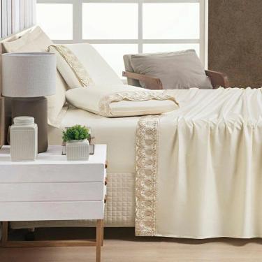 Jogo De Cama Queen 400 fios acetinado Supreme 04 Pe�as -  Vanilla.