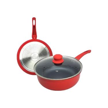 Panela Nanocer�mco com tampa vidro Lehav� 24cm Vermelha Indu��o