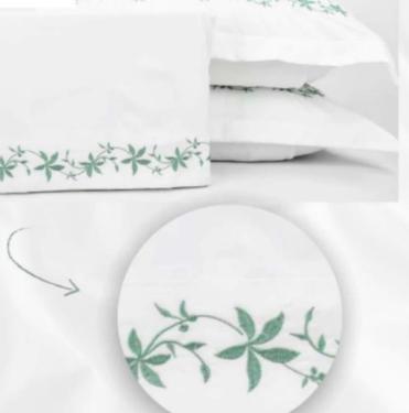 Jogo de Cama 4 pe�as Queen Bordado Essencialle Bco/Vde.