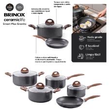 Jogo de Panelas Brinox Antiaderente Ceramic Life 5 Pe�as Smart Plus com Indu��o Granito.