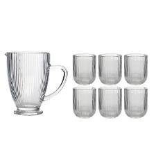 Jogo de Jarra 1,2L + 06 Copos 260ml em vidro Prisma