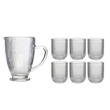 Jogo de Jarra 1,2L + 06 Copos 260ml em vidro Prisma