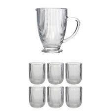 Jogo de Jarra 1,2L + 06 Copos 260ml em vidro Prisma