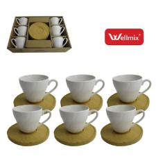 Jogo de X�caras em Porcelana e Pires em Bambu Havana Camino 12 pe�as