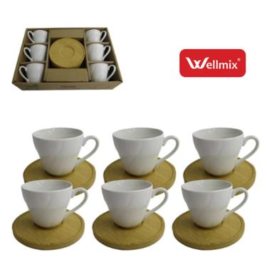 Jogo de X�caras em Porcelana e Pires em Bambu Havana Camino 12 pe�as