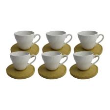 Jogo de X�caras em Porcelana e Pires em Bambu Havana Camino 12 pe�as