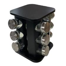 Porta Condimento Girat�rio em Pl�stico Quality House Quadrado Preto 12 frascos