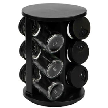 Porta Condimentos Girat�rio em vidro Wellmix Davos Preto 6 pe�as